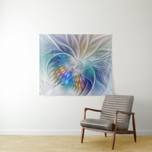 Blumenfantasie, farbenfrohe abstrakte fraktale Blu Wandteppich