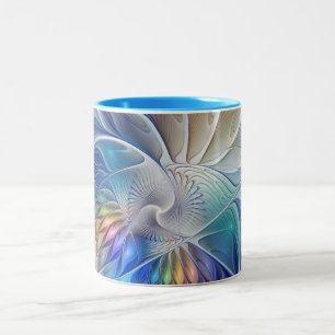 Blumenfantasie, farbenfrohe abstrakte fraktale Blu Zweifarbige Tasse