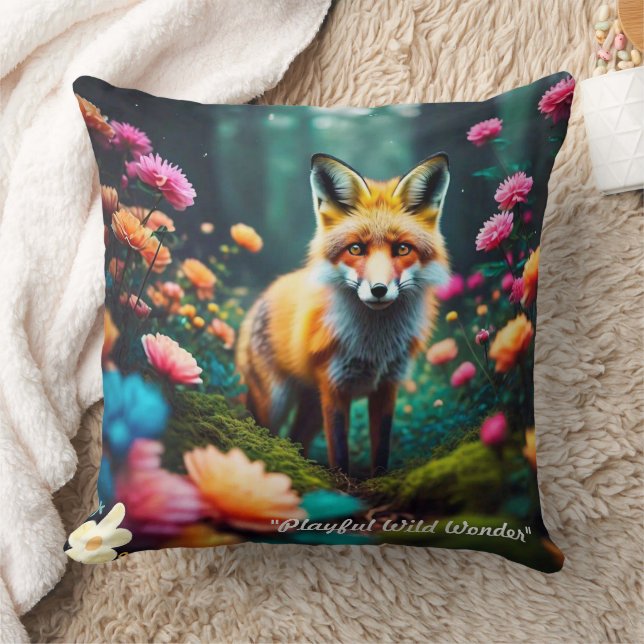 "Blumenfantasie mit Fuchs" Kissen (Decke)