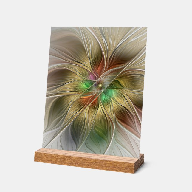 Blumenfantasie mit Gold Modernes Abstraktes Frakta Acrylschild (Winkel)