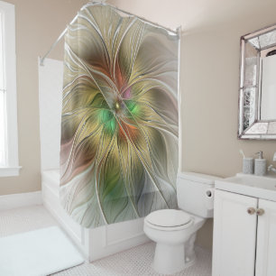 Blumenfantasie mit Gold Modernes Abstraktes Frakta Duschvorhang