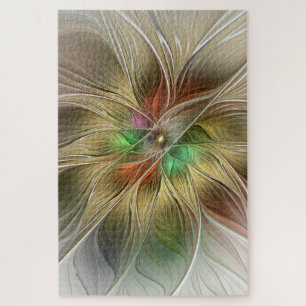 Blumenfantasie mit Gold Modernes Abstraktes Frakta Puzzle