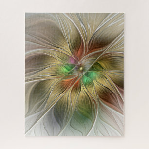 Blumenfantasie mit Gold Modernes Abstraktes Frakta Puzzle