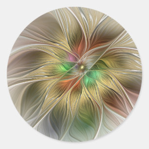 Blumenfantasie mit Gold Modernes Abstraktes Frakta Runder Aufkleber