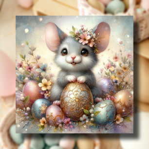 Blumenfantasie mit süßer Ostermaus und Eiern Feiertagskarte