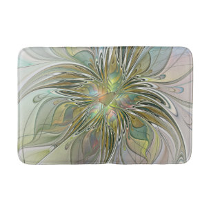 Blumenfantasie Modernes Fraktal Blume mit Gold Badematte