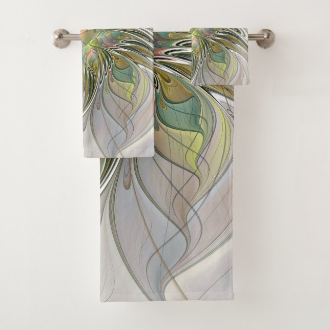 Blumenfantasie Modernes Fraktal Blume mit Gold Badhandtuch Set (Insitu)