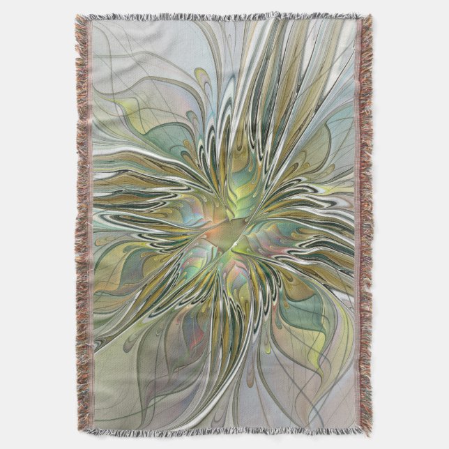 Blumenfantasie Modernes Fraktal Blume mit Gold Decke (Vorderseite Vertikal)