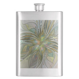 Blumenfantasie Modernes Fraktal Blume mit Gold Flachmann