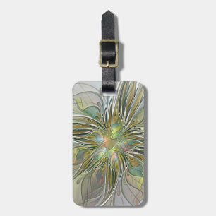 Blumenfantasie Modernes Fraktal Blume mit Gold Gepäckanhänger