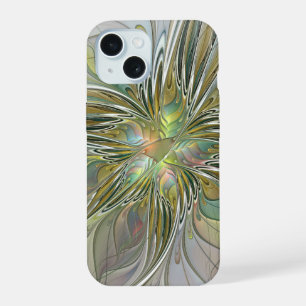 Blumenfantasie Modernes Fraktal Blume mit Gold iPhone 15 Hülle