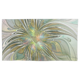 Blumenfantasie Modernes Fraktal Blume mit Gold Kissenbezug