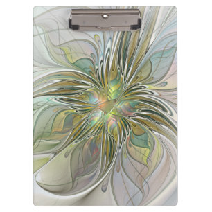 Blumenfantasie Modernes Fraktal Blume mit Gold Klemmbrett