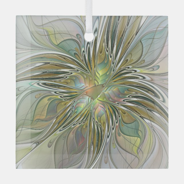 Blumenfantasie Modernes Fraktal Blume mit Gold Ornament Aus Glas (Vorderseite)
