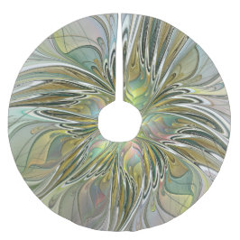 Blumenfantasie Modernes Fraktal Blume mit Gold Polyester Weihnachtsbaumdecke