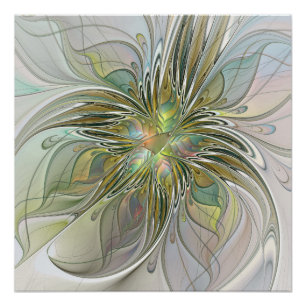 Blumenfantasie Modernes Fraktal Blume mit Gold Poster