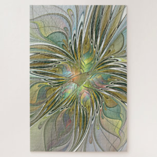 Blumenfantasie Modernes Fraktal Blume mit Gold Puzzle