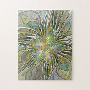 Blumenfantasie Modernes Fraktal Blume mit Gold Puzzle