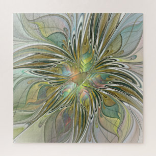 Blumenfantasie Modernes Fraktal Blume mit Gold Puzzle