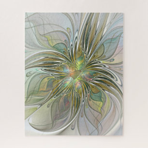 Blumenfantasie Modernes Fraktal Blume mit Gold Puzzle