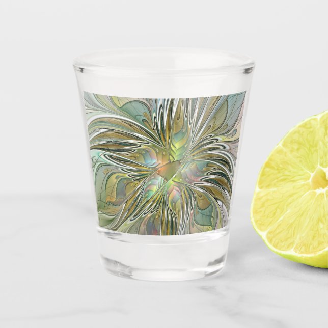 Blumenfantasie Modernes Fraktal Blume mit Gold Schnapsglas (Vorderseite)