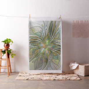 Blumenfantasie Modernes Fraktal Blume mit Gold Stoff
