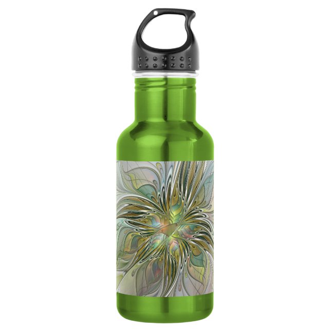 Blumenfantasie Modernes Fraktal Blume mit Gold Trinkflasche (Vorderseite)