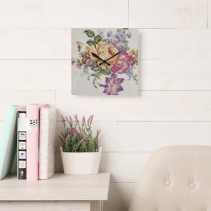 Blumenfantasie quadratische wanduhr