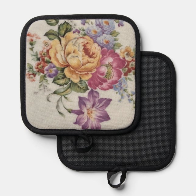 Blumenfantasie  topflappen (Vorderseite/Rückseite)