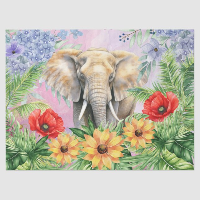 Blumenfantasy-Dschungel Elephant Decoupage Seidenpapier (Vorderseite)