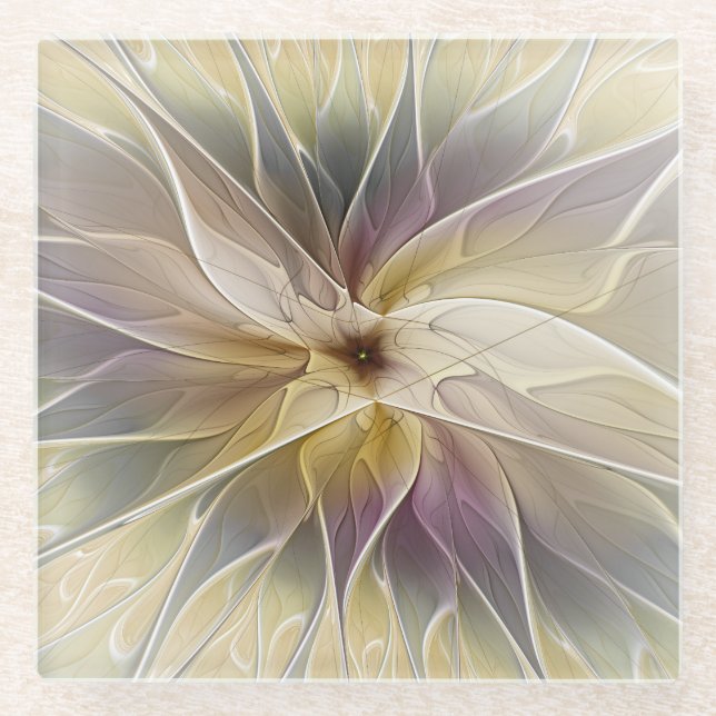 Blumenfantasy Gold Angelpflanzung Abstraktes Frakt Glasuntersetzer (Vorderseite)