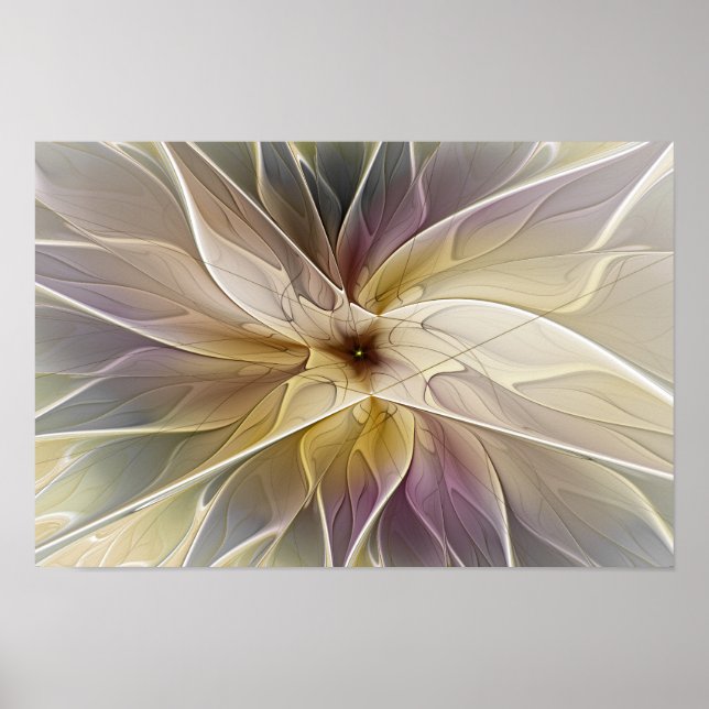 Blumenfantasy Gold Angelpflanzung Abstraktes Frakt Poster (Vorne)