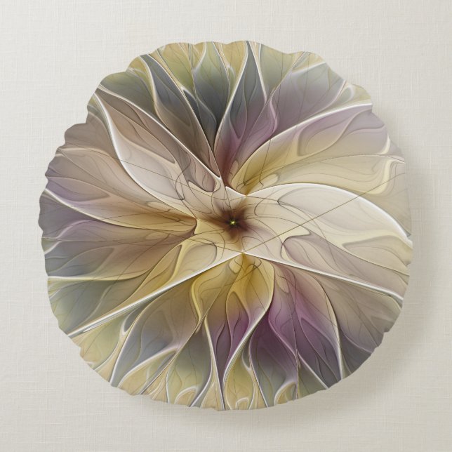 Blumenfantasy Gold Angelpflanzung Abstraktes Frakt Rundes Kissen (Vorderseite)