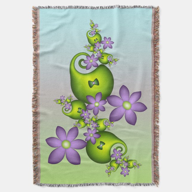 Blumenfantasy Lilac Blume Grüne Formen Fraktal Decke (Vorderseite Vertikal)