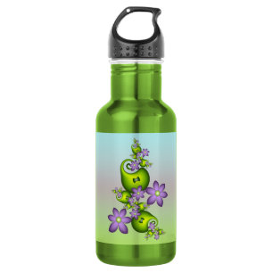 Blumenfantasy Lilac Blume Grüne Formen Fraktal Edelstahlflasche