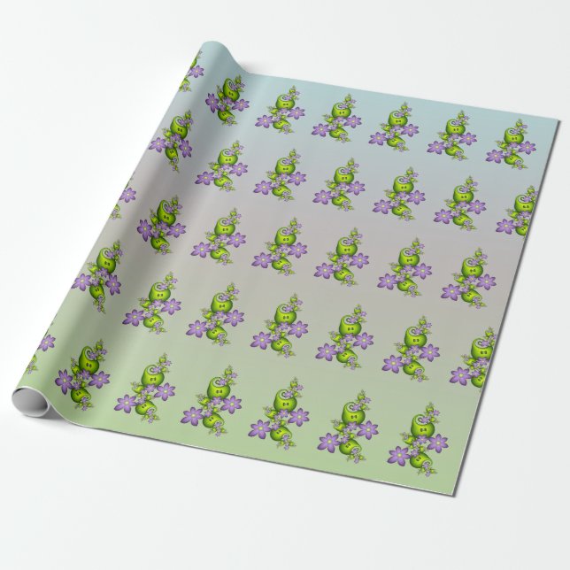 Blumenfantasy Lilac Blume Grüne Formen Fraktal Geschenkpapier (Ungerollt)