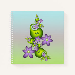 Blumenfantasy Lilac Blume Grüne Formen Fraktal Notizbuch