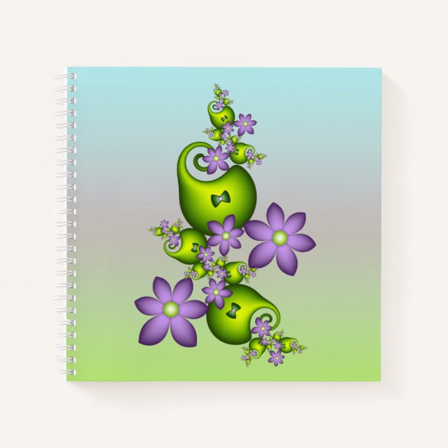 Blumenfantasy Lilac Blume Grüne Formen Fraktal Notizbuch (Vorderseite)