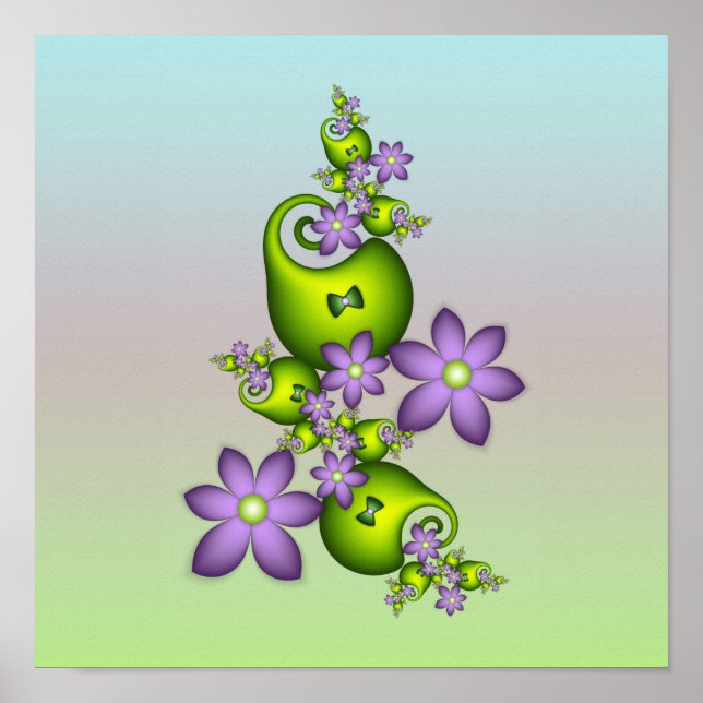 Blumenfantasy Lilac Blume Grüne Formen Fraktal Poster (Vorne)