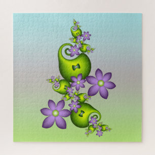 Blumenfantasy Lilac Blume Grüne Formen Fraktal Puzzle