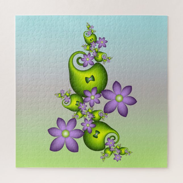Blumenfantasy Lilac Blume Grüne Formen Fraktal Puzzle (Vertikal)