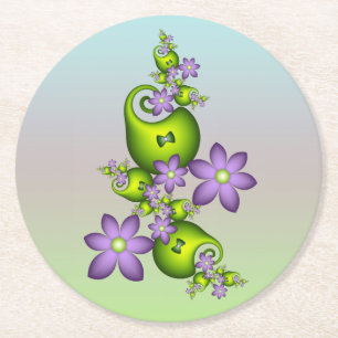 Blumenfantasy Lilac Blume Grüne Formen Fraktal Runder Pappuntersetzer