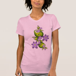Blumenfantasy Lilac Blume Grüne Formen Fraktal T-Shirt