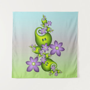 Blumenfantasy Lilac Blume Grüne Formen Fraktal Wandteppich