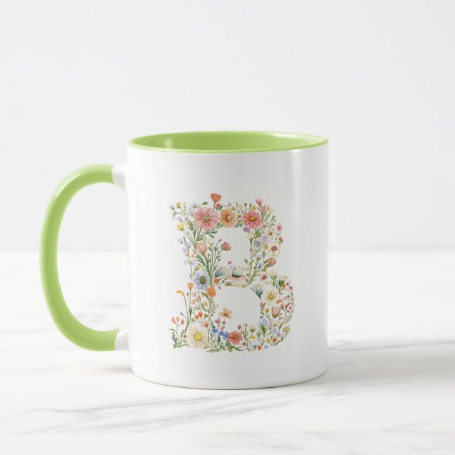 Blumenfarbbuchstabe B Monogramm Tasse (Links)