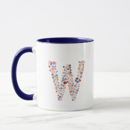 Blumenfarbbuchstabe W Monogramm Tasse