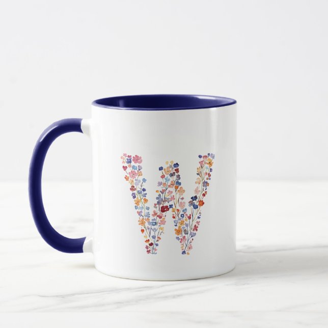 Blumenfarbbuchstabe W Monogramm Tasse (Links)
