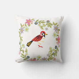 Blumenfarbe und zeichnend Vögel Kissen