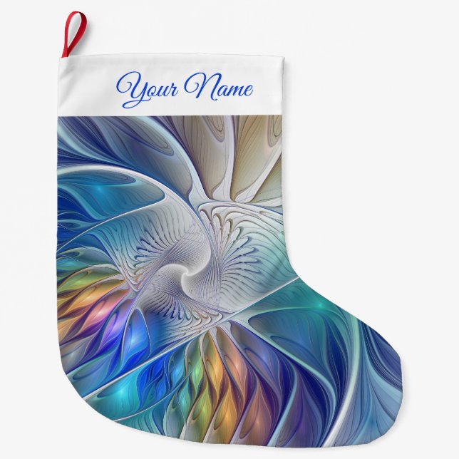 Blumenfarben Abstraktes Fraktal Blume Großer Weihnachtsstrumpf (Vorderseite)