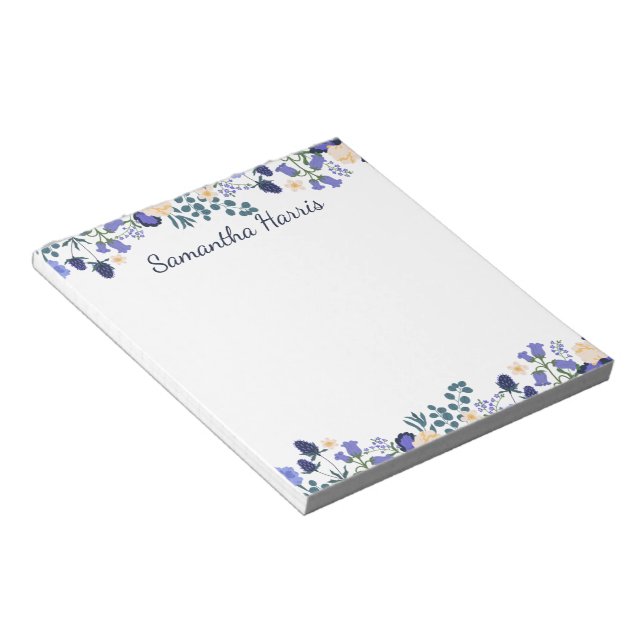 Blumenfarben Blau Blumen Individuelle Name Notepad Notizblock (angewinkelt)